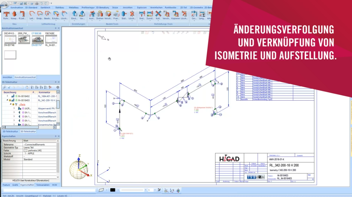 Isometrie und Rohrplan aller Rohrleitungen